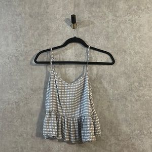 BCBGeneration Cropped Geometric Grey and White Ruffle Hem Tank